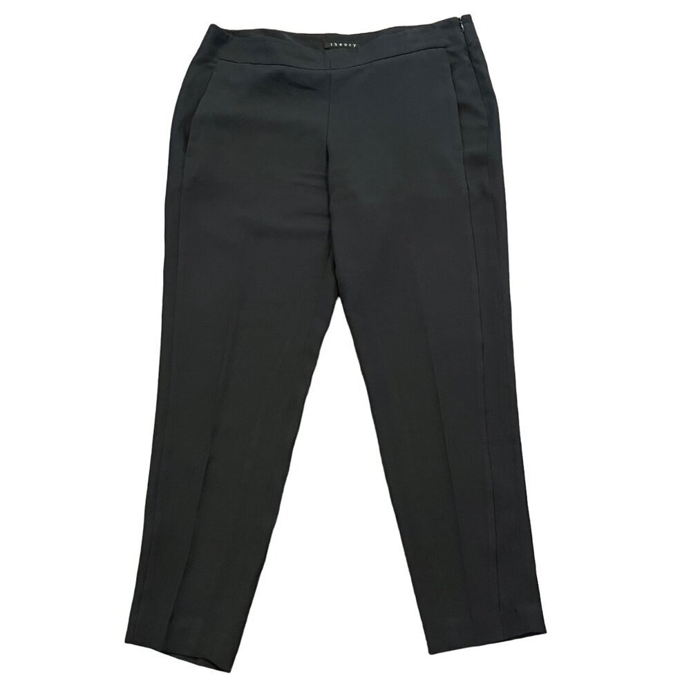 Theory Timba‎ Madera Tapered Leg Flat Front Dark Navy Blue Pant Trousers Size 12